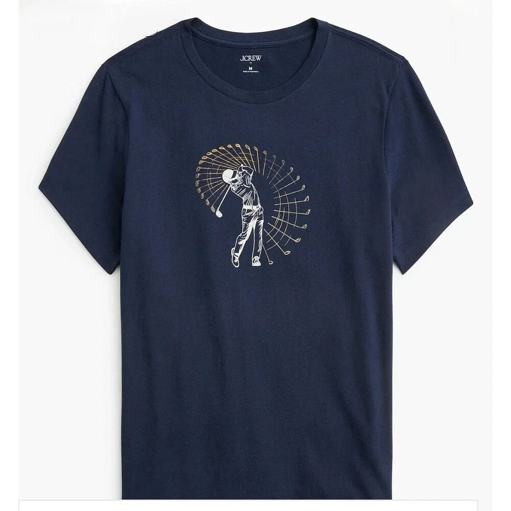 J Crew T-Shirt Mens Small Blue Golf Swing Graphic Tee Cotton Crewneck CP848 NWT